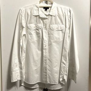 White Cotton Collared Button-Down J.Crew Top (“Boyfriend Utility Shirt”)